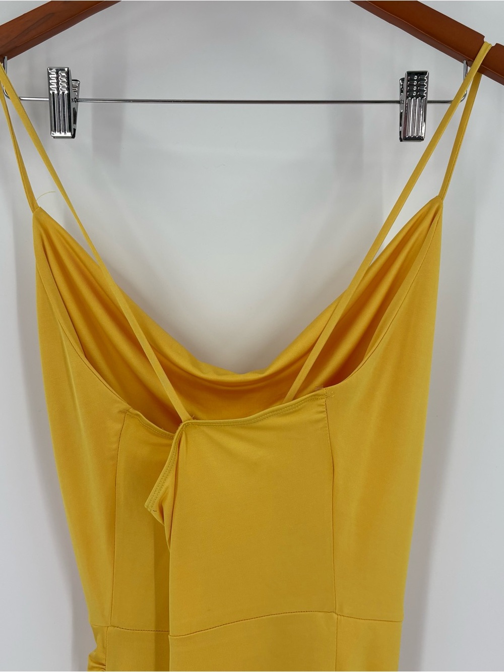 Y2K Yellow Cowl Neck Slip Dress Spaghetti Strap Sexy Ruched Large - Picture 4 of 12